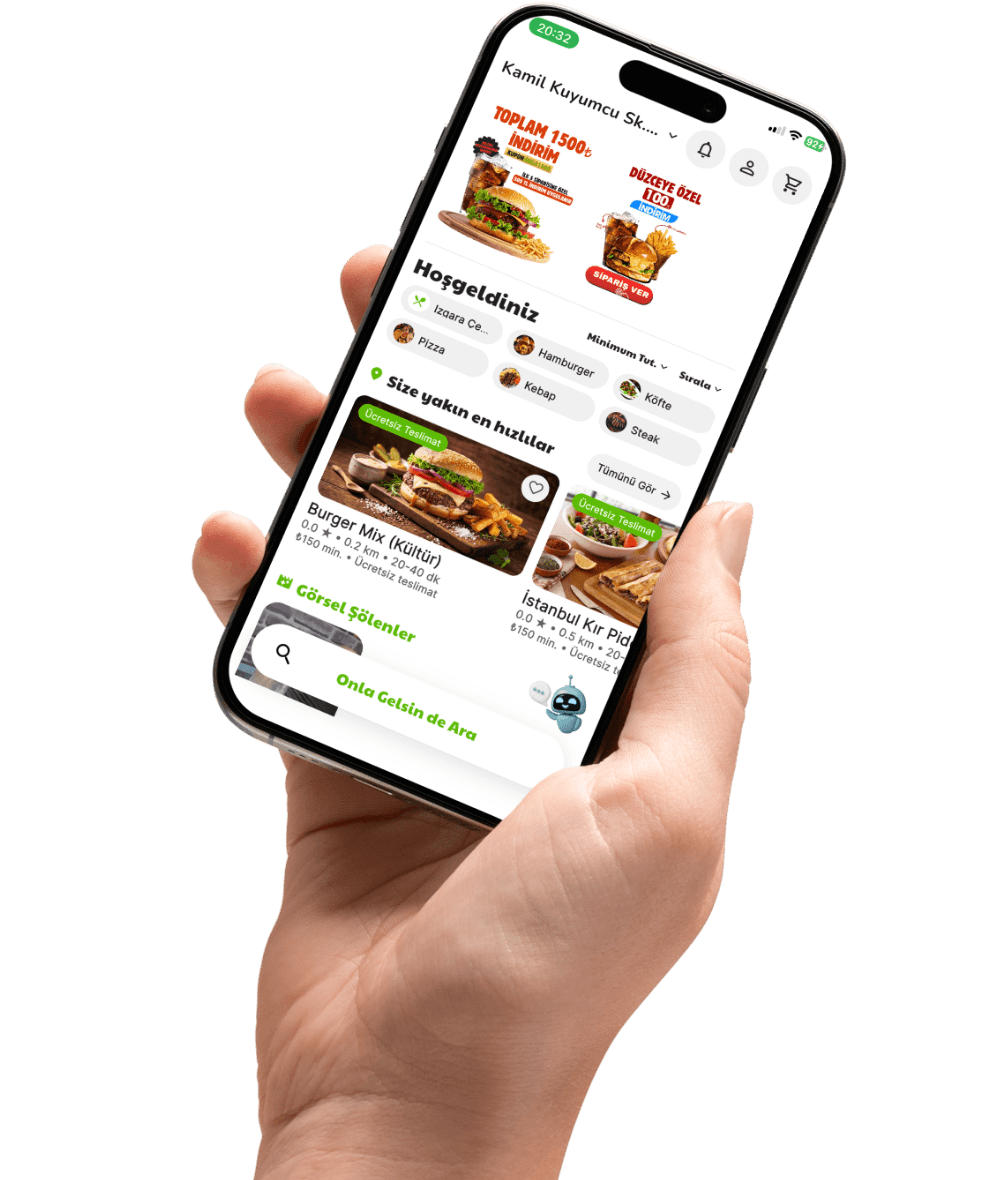 Onla Gelsin mobil uygulamasında restoran ve kampanya ekranı